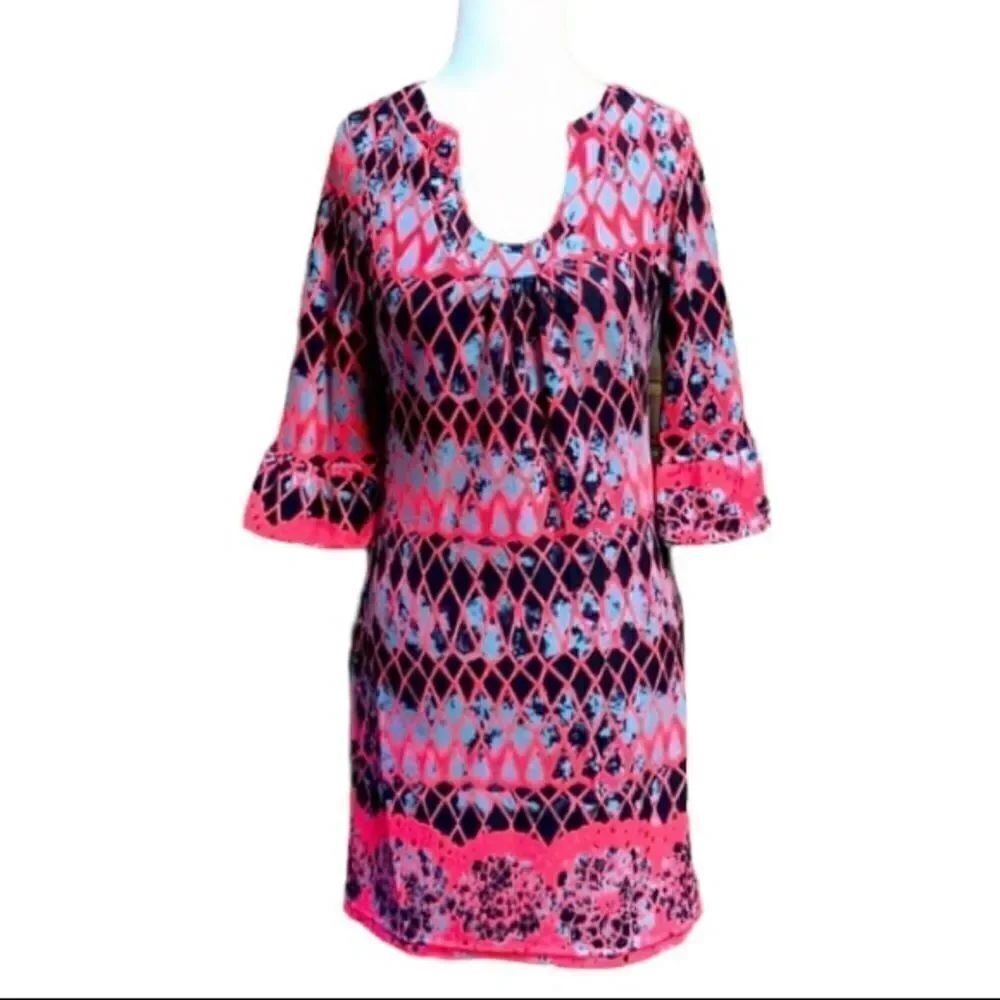 Aryeh Pink/Gray/Black Multi Color 3/4 Sleeve U-Neck Dress NWT